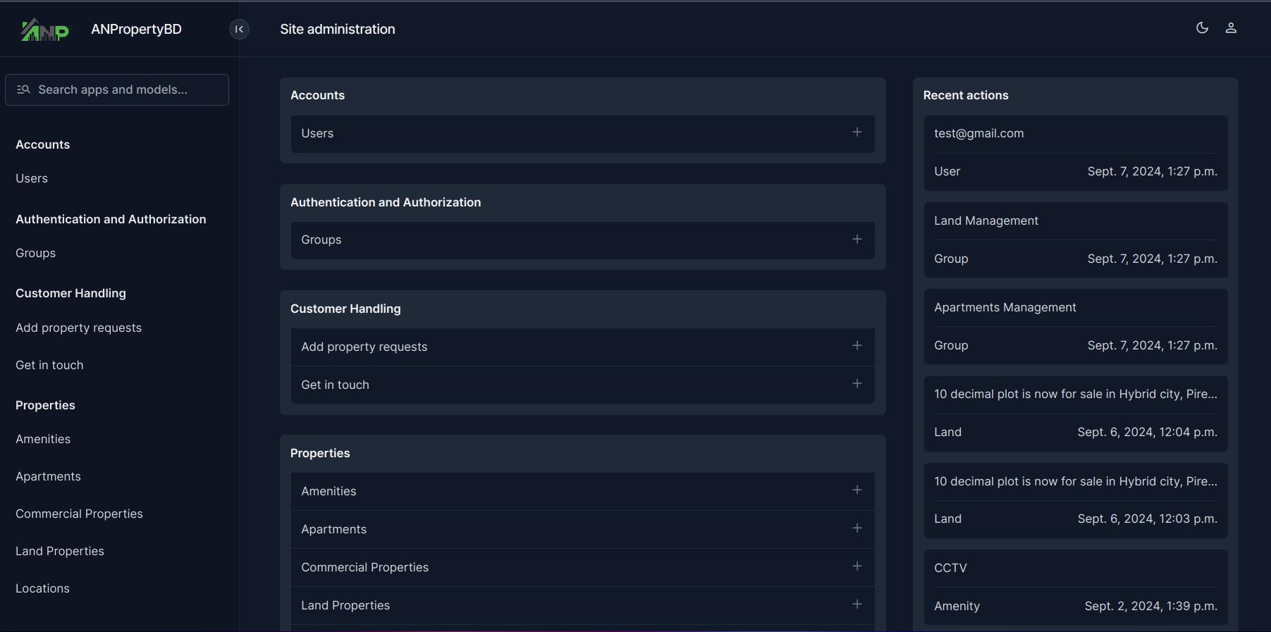 Admin dashboard overview