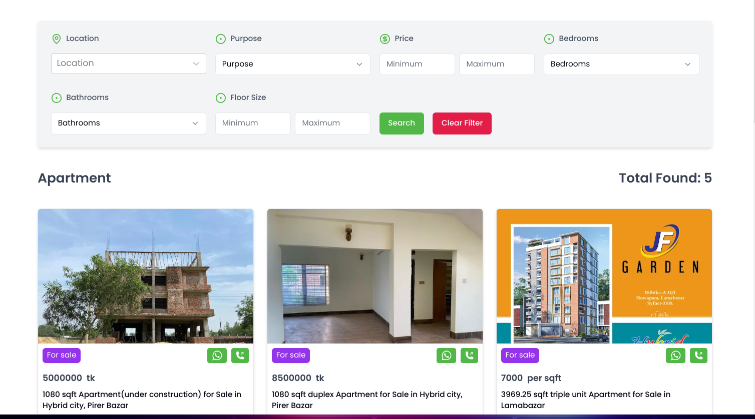 Advanced property filtering and search results