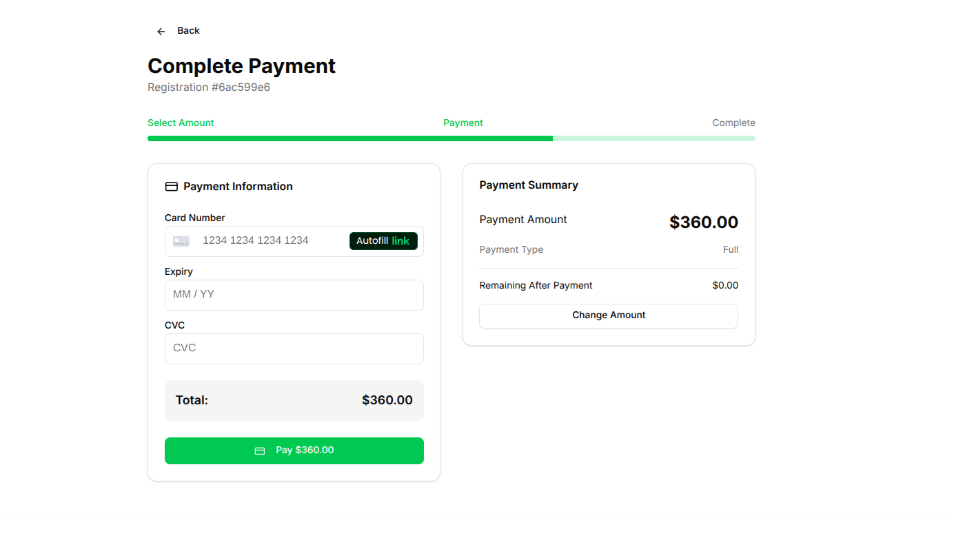 Stripe-integrated payment page with secure card input
