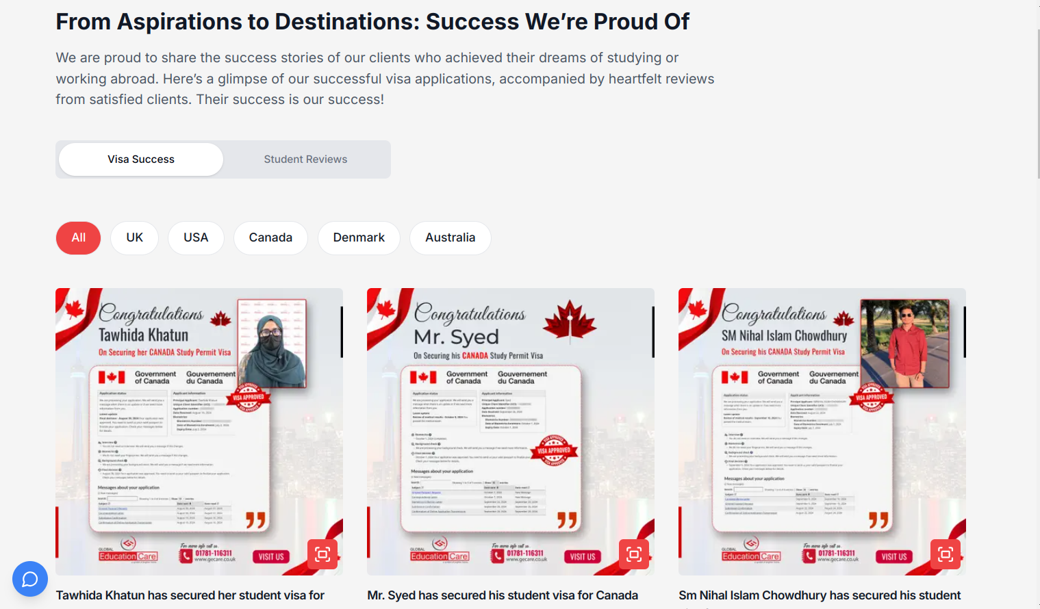 Student success stories and testimonials